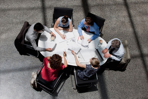 A team meeting around a table